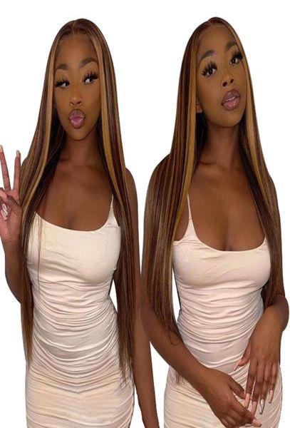 

highlight frontal lace wig 1828 inch 13by4 transparent silky straight human hair double knot can dye hair color by xblhair93098479181576, Black;brown