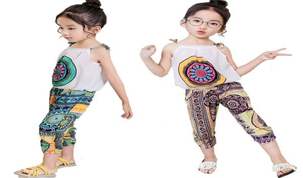 

girls clothing set fashion summer chiffon hanging neck vest pants 2pcs clothes for girls kids clothing suit5059431, White