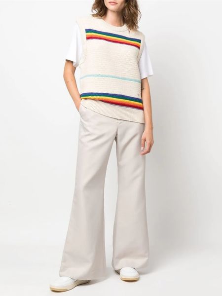 

women s vests rainbow striped sleeveless knit vest embroidered ladies o neck slim all match sweater 230705, Black;white