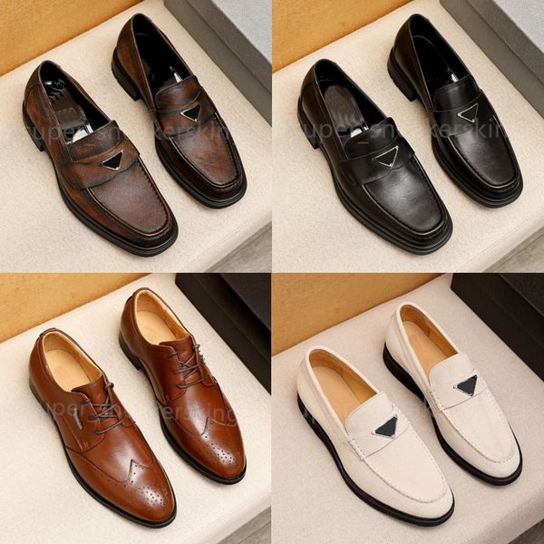 

designers shoes triangle logo genuine leather loafers men business office work formal dress shoes brand designer party wedding flat shoes si, Black