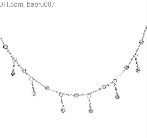 

pendant necklaces 100% 925 sterling silver bezel drop cz station charm tassel chain dainty necklace suitable for women's layer bobo jew