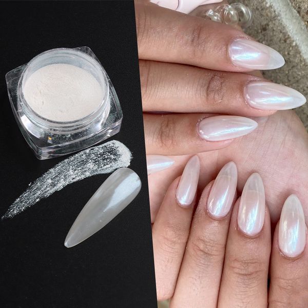 

nail glitter pearl white nails glitter aurora yellow pink chrome moonlight powders fritillary shell mirror pigment dust nail decoration #y45, Silver;gold