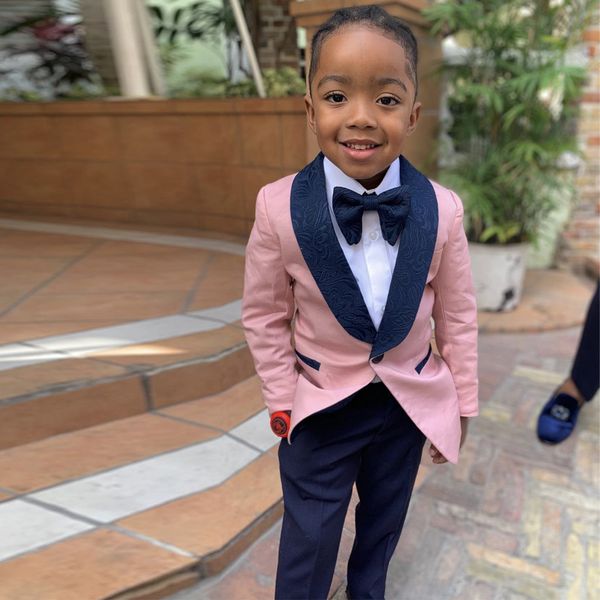 

fashion print butterfly boy' tuxedos for wedding one button slim fit kids suit set 2 pieces shalw lapel teenagers groomsmen wear, Black