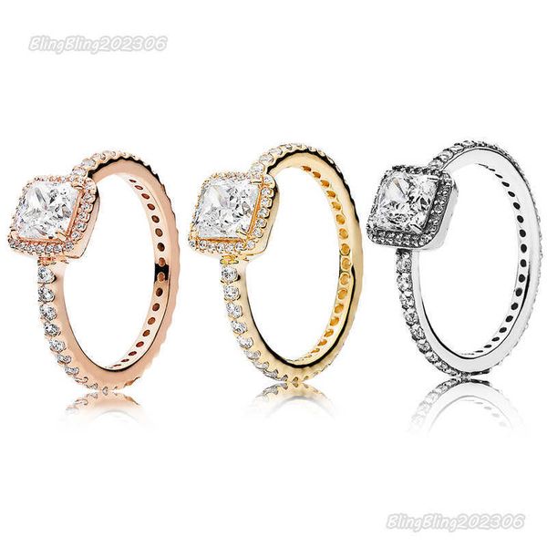 

real 925 sterling silver cz diamond ring with original box fit pandora style 18k gold wedding ring engagement jewelry for women, Slivery;golden