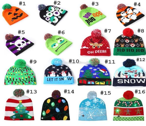 

16styles led christmas halloween knitted hats kids baby moms winter warm beanies crochet caps for pumpkin snowmen festival party d4508704, Yellow