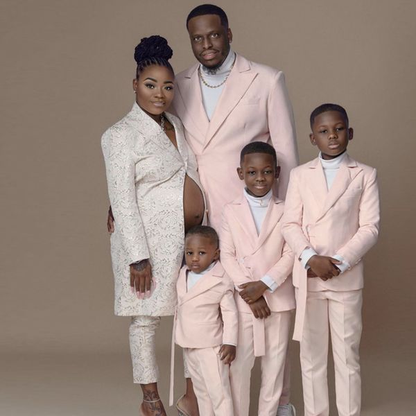 

customized pink boy' suit slim fit 2 pieces family tuxedos for males one button notched lapel father and son outfit, Black