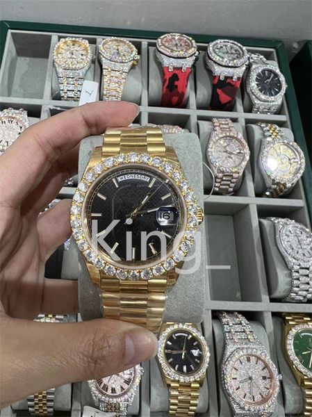 

luxury mens designer watch for men movement watches moissanite watch mens watch diamond iced out watch montre homme automatic montre de luxe, Slivery;brown
