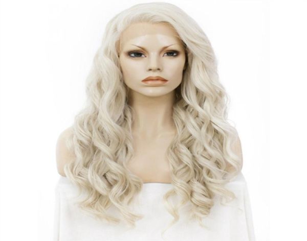 

180 density long wavy honey ash blonde wig lace front wigs for women synthetic wig heat resistant fiber 24 inch lace wig cosplay1252008, Black