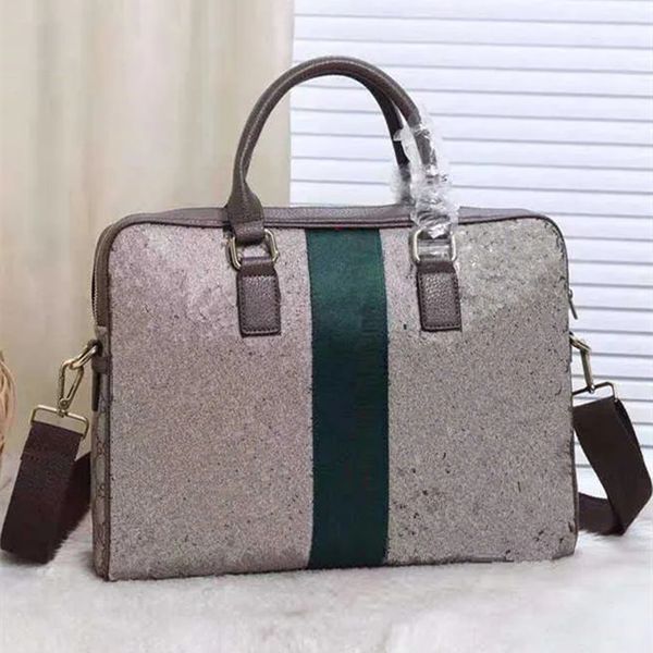 

luxurys men business briefcase shoulder diagonal handbag bag genuine leather zipper letter canvas interior simple casual pocket solid handba