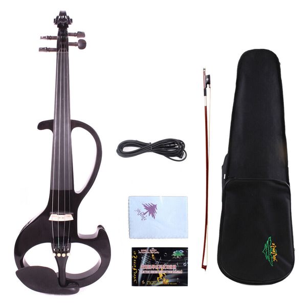 

yinfente black electric silent violin 4/4 solid wood case+bow #ev6