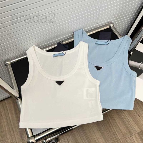 

women's t-shirt designer 2023 triangle badge luxury brand cotton round neck tshirts women sleeveless fashion summer cropped runway qua, White