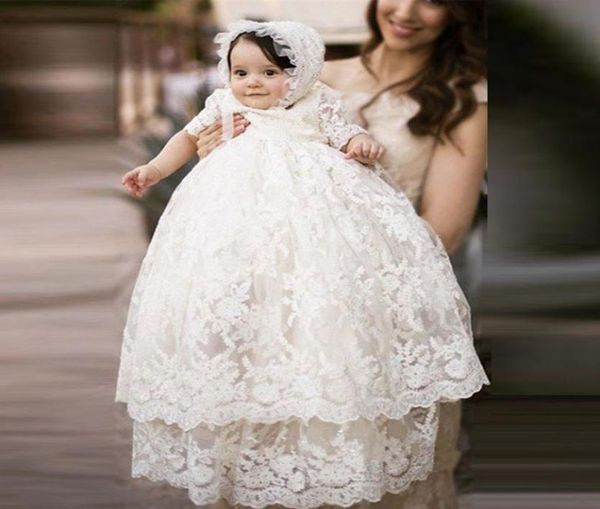 

baby long ivory christening gown lace new birthday baby dress baby girl christening gowns baptism dresses8255008, White