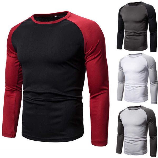 

2023 new men's color matching long sleeve t-shirt spliced round neck, White;black