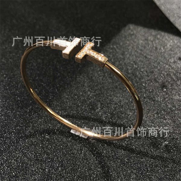 

internet celebrity trend jewelry double t letter net red same home with diamond fritillary inlaid bracelet accessories, Black