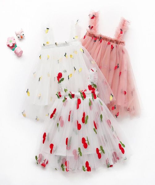 

summer girl embroidered mesh suspender lace dress girls baby sling fluffy princess tutu skirt clothes m41604158053, Red;yellow