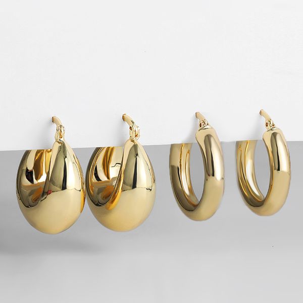

stud smooth round chunky hoop earrings for women girls gold plated wide thick geometric metal statement earrings vintage jewelry gift 230706, Golden;silver