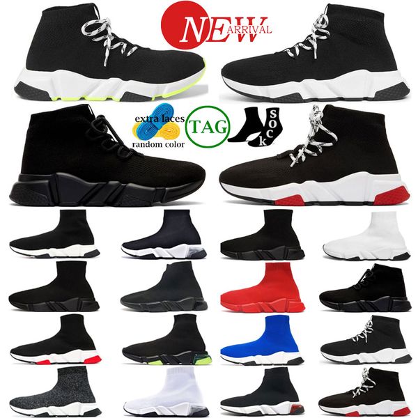 

2023 sock shoes men women graffiti white black red beige pink clear sole lace-up neon yellow men women socks speed runner trainers flat plat