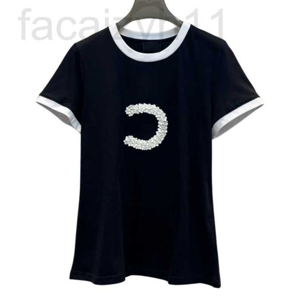 

women's t-shirt designer 23ss 100% cotton designer tee t shirts with letters 5 beads pattern girls vintage crop brand jersey runway pu, White