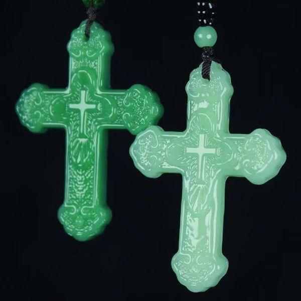 

jade color hetian necklace pendant mid-length sweater pendant men's and women's clothes pendant cross men's handsome, Silver
