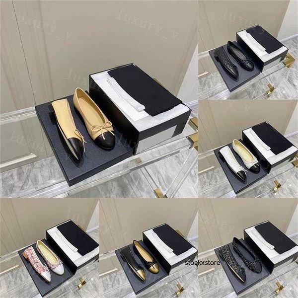 

designer shoes women dress shoes classic flat ballet shoe basic leather tweed cloth two color splice bow round ballets sandals with box, Black