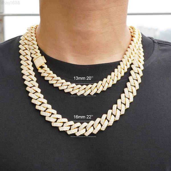 

moq=1pcs moissanite jewelry 13mm 925 silver gold plated moissanite diamond iced out cuban link chain necklace for men