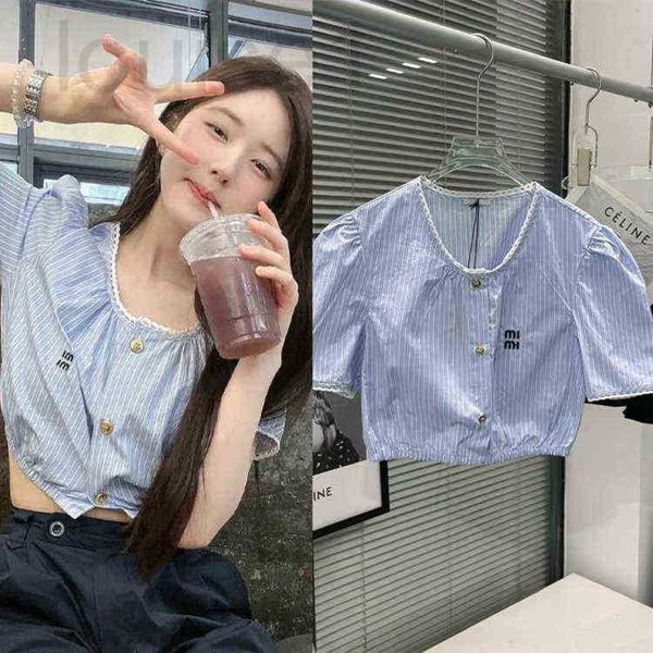 

basic & casual dresses designer summer ruth blue and white vertical stripes embroidered short shirt exposed navel blouse women 17nt, Black;gray