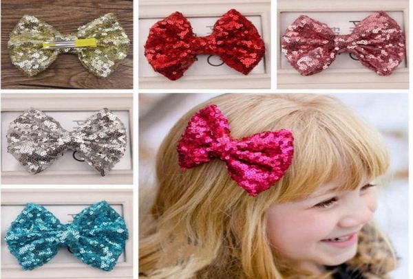 

baby barrettes new europe and cute girls children sequins hairpin large bow hair jewelry 11 colors1031371, Slivery;white