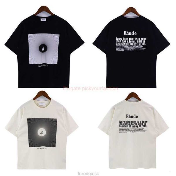

designer fashion clothing tees tshirt rhude character fallen abstract print short sleeve round neck high street casual summer versatile cott, White;black