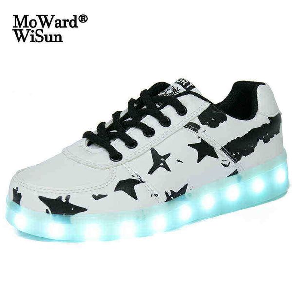 

glowing size sneakers 30-44 for kids led shoes with lighted up sole slipper children boys girls luminous g0114, Black