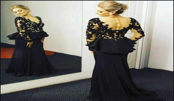 

2020 elegant black lace mermaid evening dresses deep v neck long sleeves floor length prom gowns prom dresses 2883535, Black;red