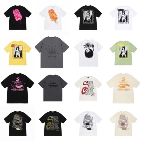 

mens designer stussys tshirt ice cream t-shirt fashion sports fitness tshirt summer slim dice printed cotton short sleeve lapel byev, White;black