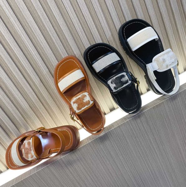 

2023 summer fashion women sandals luxe ce designer lins clea tippi triomphe gladiator sandals women luxury cowhide leather adjustable buckle, Black