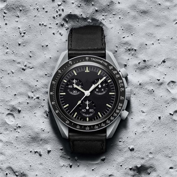 

men ceramic watches bioceramic moon quarz watch chronograph mission to mercury moon pluto neptune 42mm real nylon montre de luxe m242l, Slivery;brown