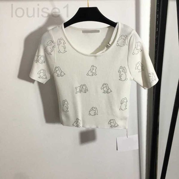 

women's t-shirt designer 23ss brand short-sleeved knitting women small rabbit drill pattern short sleeve t-shirt round neck pure cotton, White
