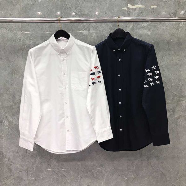 

tb thom men's casual shirt western basic long sleeve snap classic shirt spring autumn arm embroidery shirts, White;black