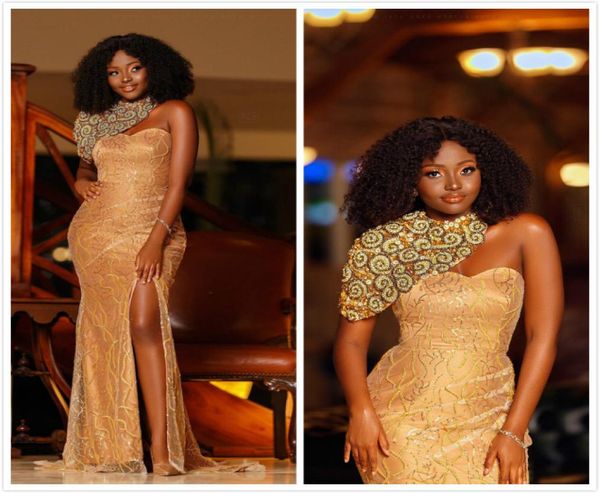 

aso ebi 2019 arabic gold luxurious evening dresses beaded crystals mermaid prom dresses lace formal party bridesmaid pageant 2107189, Black