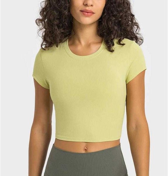 

lu-371 loose fit quick dry yoga outfits short-sleeved women t-shirt training rnning gym moisture absorption solid color fitness t shirt tee, White;red