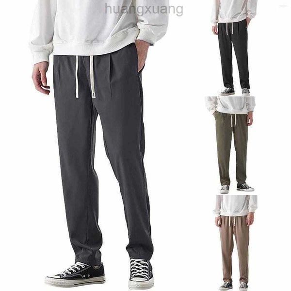 

pants men's casual men's elastic waist sweatpants loose straight beach shorts for men seersucker threads, Black