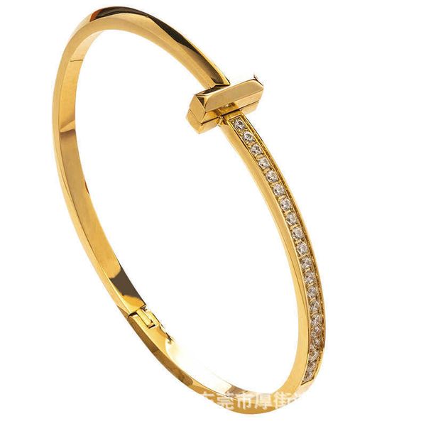 

counter quality narrow t1 bracelet full diamond rose gold tiffay letter double women's 18k plated light luxury with logo, Black