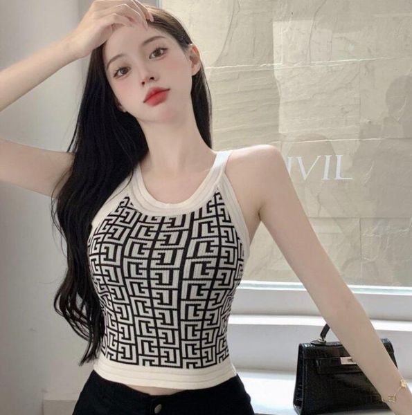 

women's designer knitted t-shirt embroidered tank yoga tank sports tank top, White