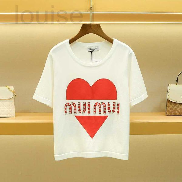 

women's t-shirt designer loose bottomed knit shirt 2023 summer new women's round neck short sleeved printed diamond for women 5c8h, White