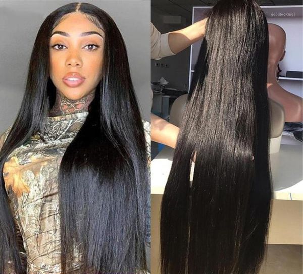 

lace wigs hd 13x6 transparent 40 inch bone straight front human hair for black women 4x4 5x5 6x6 brazilian closure frontal wig2398328, Black;brown