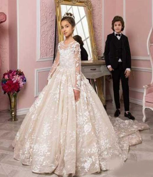 

2020 new princess flower girl dresses for weddings jewel neck lace applique puffy court train little kids baby gowns first communi3770865, White;red