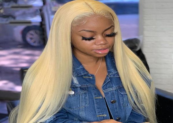 

613 blonde lace front human hair wigs straight hd transparent lace 13x4 pre plucked 150 brazilian remy hair lace frontal wigs2166685, Black