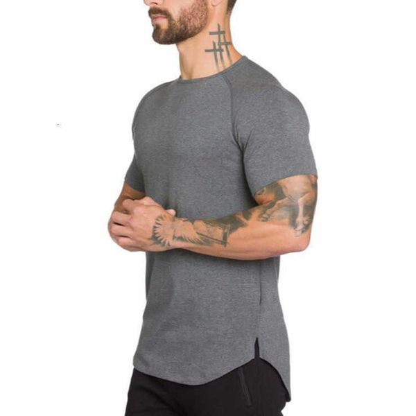 

solid color blank fitness men's long breathable sports t-shirt trendy slim summer bodybuilding short sleeve shirt, White;black