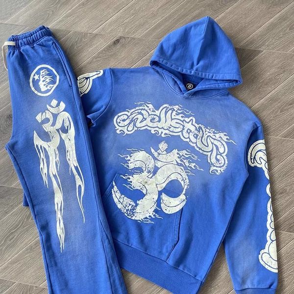 

blue vintage hoodie men women patchwork pullovers, Black;brown