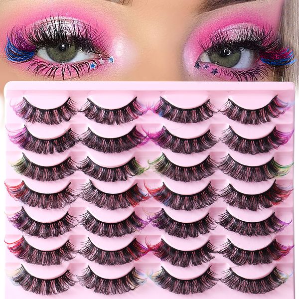 

3d faux mink false eyelashes 14 pairs pack durable curled thick fluffy colorful eyelashes cosmetic makeup tools