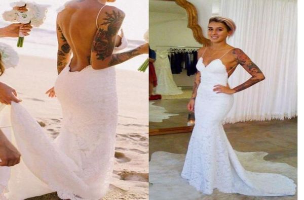 

white lace backless mermaid boho wedding dresses 2020 spaghetti straps low back summer dresses beach wedding gowns8235467
