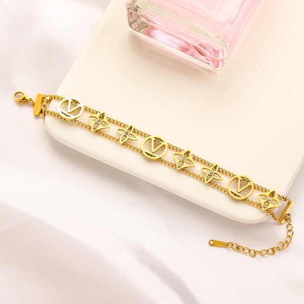 

hollow out designer chain bracelet brand lucky flower zp new style bracelet letter bracelet party wedding gift stainless steel, Black