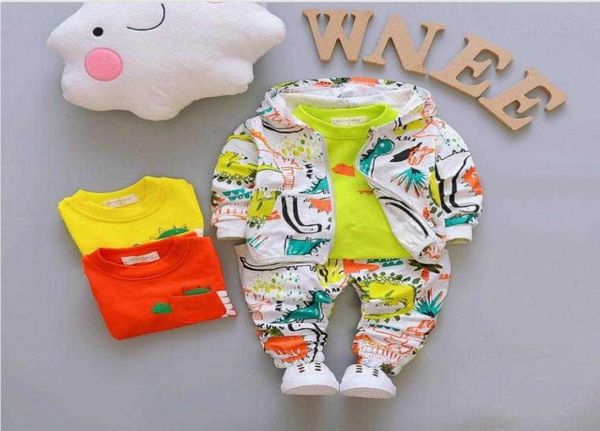 

children boy girl clothing sets baby cartoon hooded coat tshirt pants 3pcs suit spring autumn toddler tracksuit outfit childrens 7702768, White